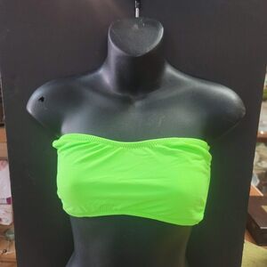 Blue Sky NEW Bandeau Side Bone Swim Top Lined Tieback Nip Pads NEON GREEN XS